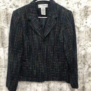 Sag Harbor Petite Womens Size 10P Blue Rainbow Speckled Snap Blazer Jacket